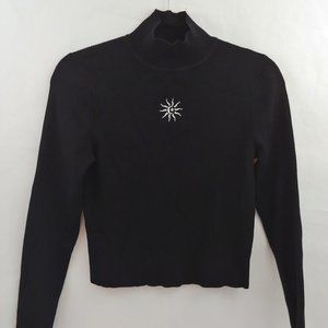 H&M XL Fitted Black Knit Mock -Turtleneck Sweater